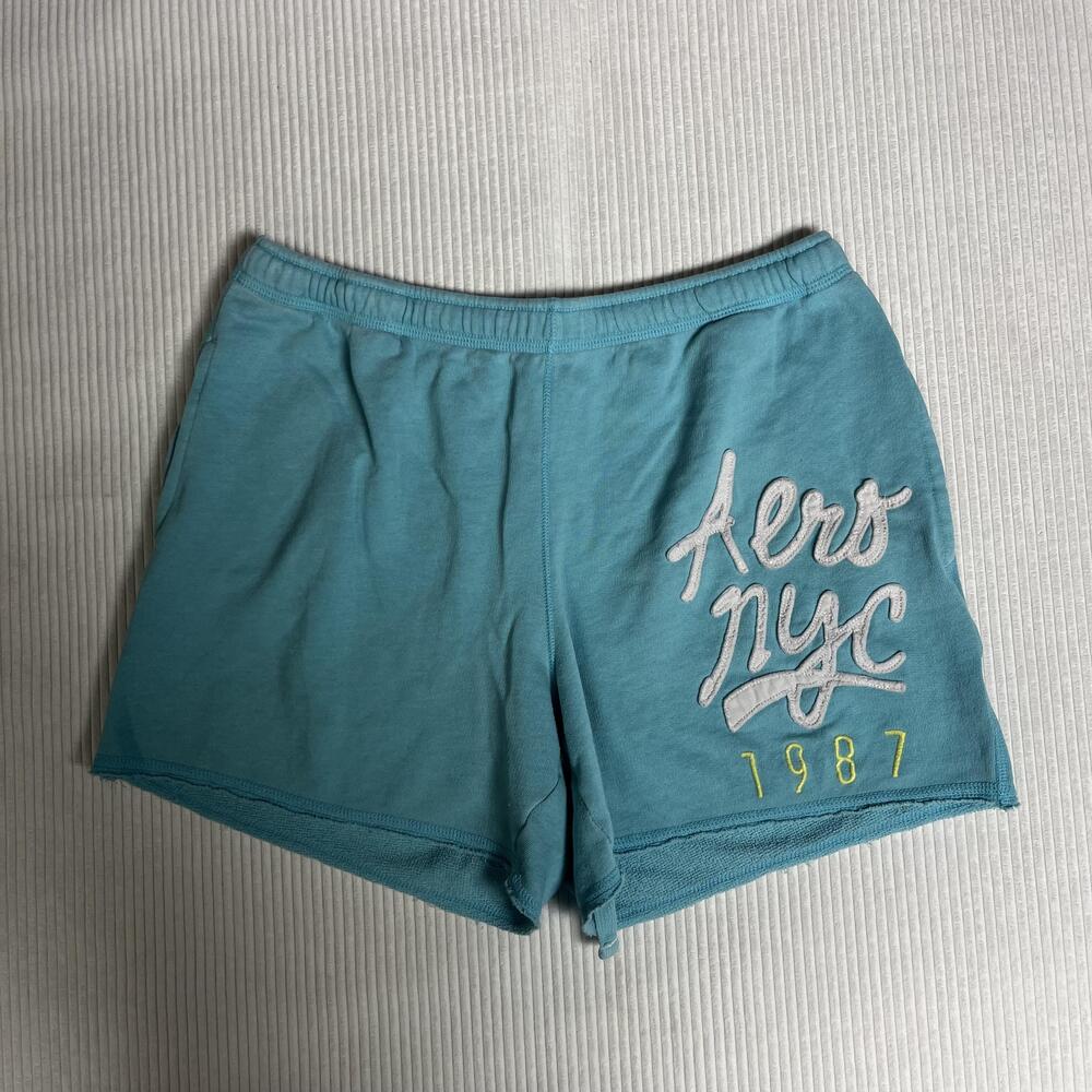 Aeropostale Shorts Womens XS Blue French Terry Sweat Embroidered Aero NYC 1987